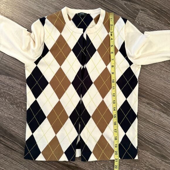 J. Crew Argyle Hook Closure Short Sleeve Cardigan - Picture 5 of 6